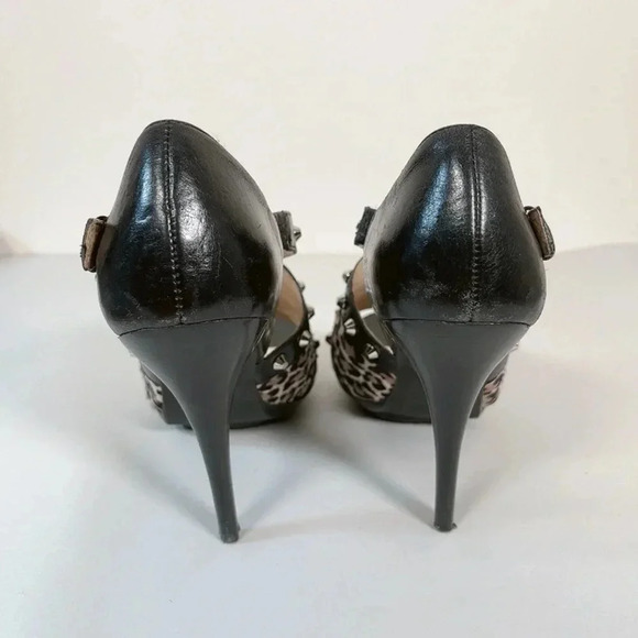 MICHAEL KORS | PEEP TOE LEOPARD PRINTED STUDDED  HEELS - Picture 13 of 15